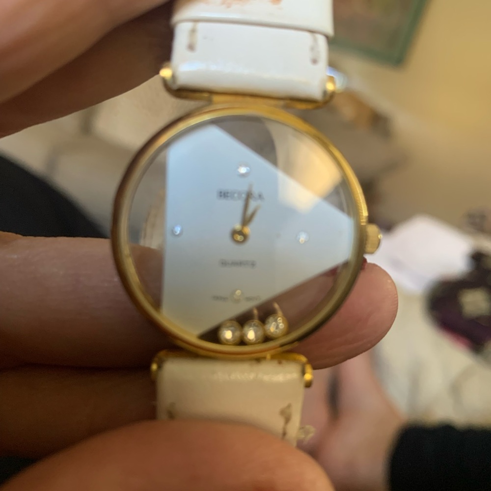 Becora Leather Band Japan Movement  Quartz w diamonds-Gold